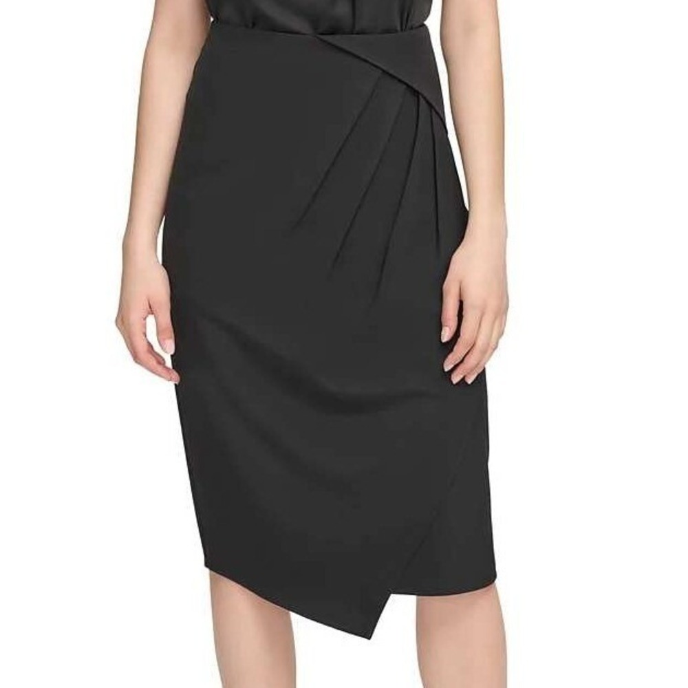 Calvin Klein Skirt Womens 10 Black Angled-Hem Asymmetric Pencil Midi Career NWT